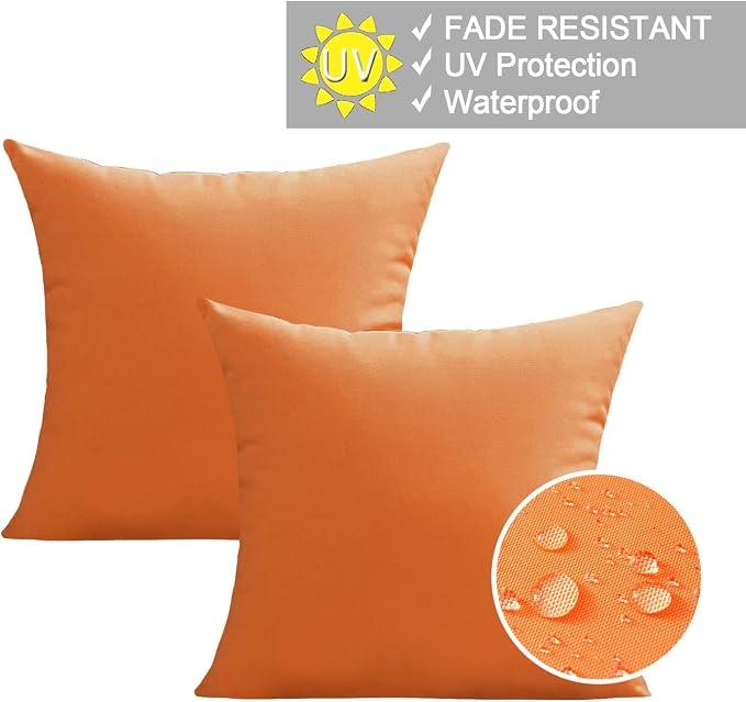 VAKADO Pumpkin Fall Waterproof Outdoor Throw Pillow Covers 16x16 Set of 2 | Fade Resistant, All-Weather Durability. Warm Harvest Hue For Porch, Patio & Garden. Machine Washable, Hidden Zipper.