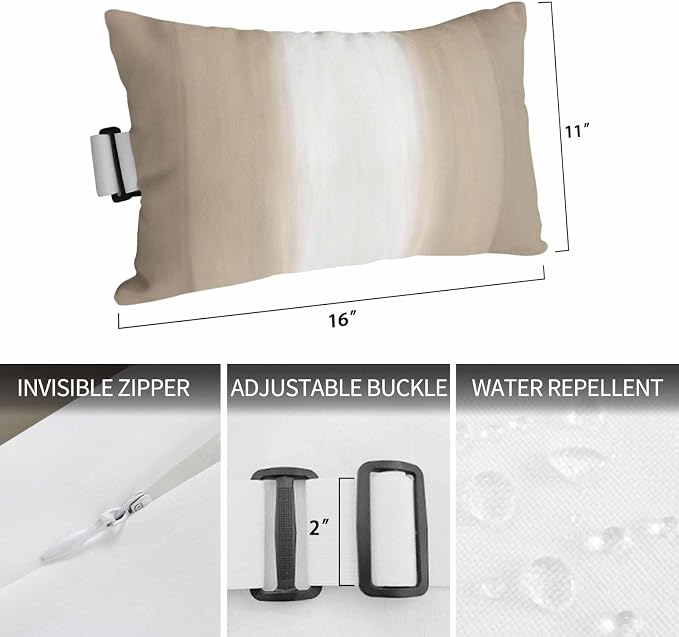 Outdoor Lumbar Pillow Set of 2, Beige Ombre Striped Waterproof Beach Headrest Pillow with Inserts, Beige Gradient Farmhouse Abstract Art Recliner Throw Pillows for Patio Furniture, 12 x 20