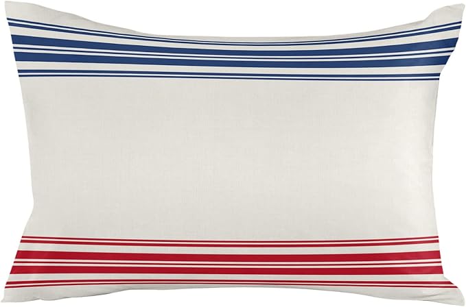 Outdoor Waterproof Pillow Covers Set of 2, Independence Day Flag Day Blue Red Stripe Vintage Patio Throw Pillow Covers, Decorative Cushion Case for Couch Sofa Furniture Garden, 20x12 Inch