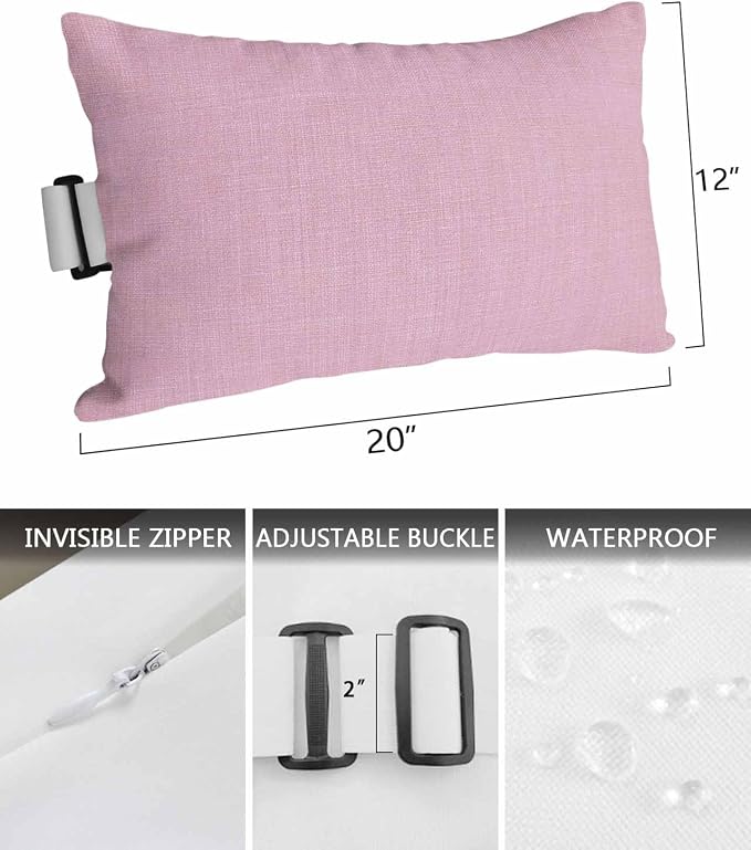 Pack of 2 Outdoor Lumbar Pillow Covers 12x20 Inch, Pink Burlap Texture Waterproof Throw Pillow Covers Set, Farmhouse Vintage Pink Indoor&Outdoor Decorative Cushion Cases for Patio Porch Beach