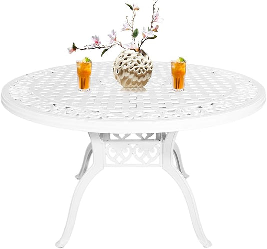 Outdoor Dining Table for 4-6 Person, 48.23" Cast Aluminum Patio Table with 2.36" Umbrella Hole, Outdoor Bistro Table for Backyard, Garden, Patio