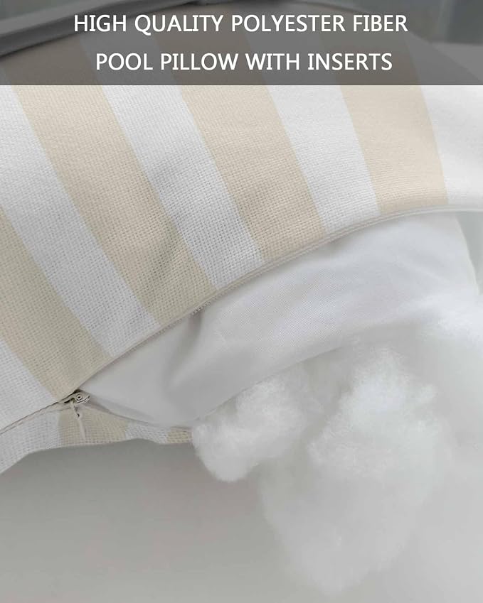 DecorLovee Cream Striped Outdoor Recliner Pillows for Head, Farmhouse Waterproof Chair Pillow with Elastic Stripe, Cream White Stripes Chaise Lounge Headrest Pillow for Patio/Beach/Pool 2Pack, 11"x16"