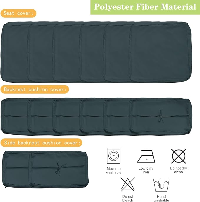 14 Piece Outdoor Patio Cushion Covers, Dark Grey | Replacement, Cushion Slipcovers, Water-Resistant, With Zipper