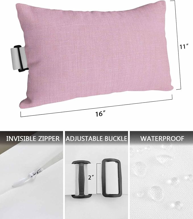 Pack of 2 Outdoor Lumbar Pillow Covers 11x16 Inch, Pink Burlap Texture Waterproof Throw Pillow Covers Set, Farmhouse Vintage Pink Indoor&Outdoor Decorative Cushion Cases for Patio Porch Beach