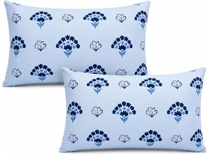 Pack of 2 Patio Lumbar Pillows 12"x20" | Fade Resistant Outdoor Waterproof Lumbar Pillow with Inners Decorative Garden Lumbar Cushions for Home Patio Terrace Sofa