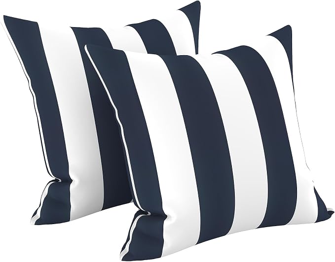 LVTXIII Outdoor Throw Pillows, Decorative Throw Pillows with Inserts, 20"x20" Square Pillows for Bed, Couch, Sofa and Patio Furniture, Set of 2, Cabana Navy