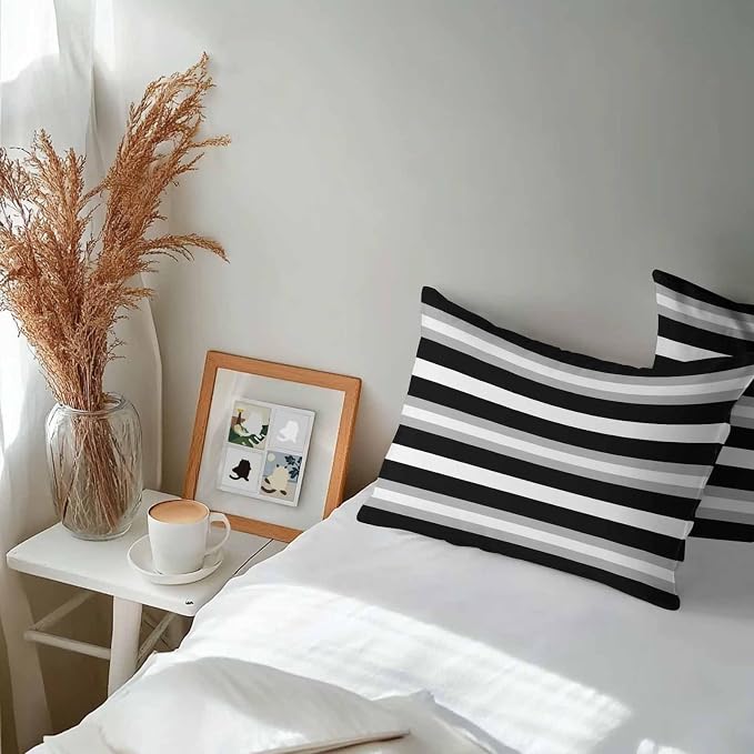 Black Grey Stripe Outdoor Pillow Covers Waterproof, All Weather Cushion Case Set of 2, Minimalist Farmhouse Striped Lumbar Pillowcase for Sofa Couch Bed Decor Patio Furniture 20"x12"