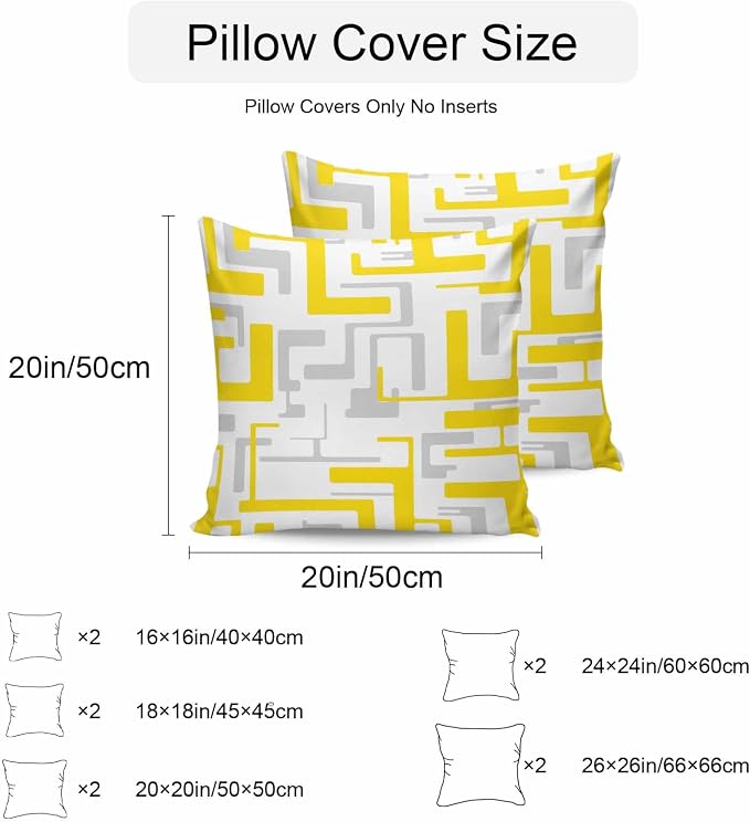 Vandarllin Outdoor Throw Pillows Covers 24x24 inch Set of 2 Waterproof Yellow Geometric Stripes Decorative Zippered Cushion Covers for Patio Furniture, Modern Abstract Lines Lumbar Pillowcases