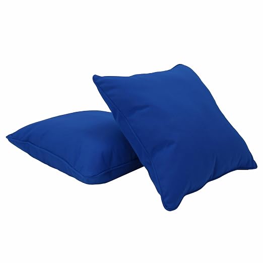 Factory Direct Partners Presidio 24" x 24" Square Decorative Throw Pillow Set with Piping for Indoor/Outdoor Furniture UV, Fade, Weather-Resistant Olefin Fabric (2-Pack) - Brilliant Blue, 13811-BB