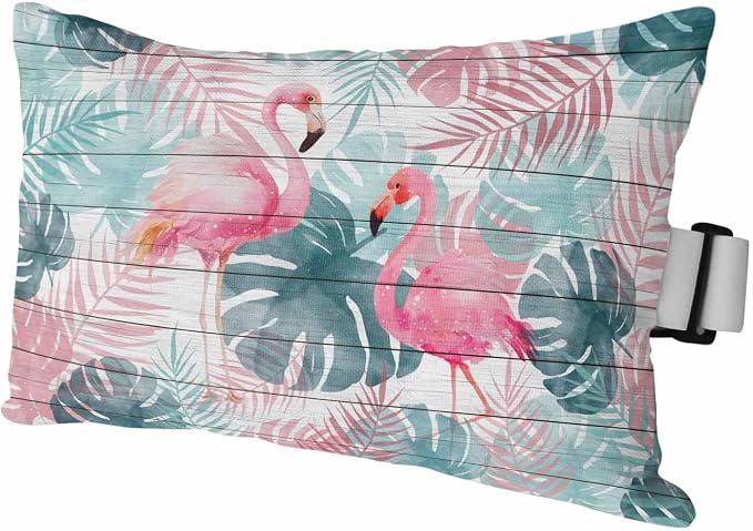 Outdoor Lumbar Pillow Set of 1, Flamingos Waterproof Beach Headrest Pillow with Inserts, Green Summer Monstera Leaves Tropical Vintage Recliner Throw Pillows for Patio Furniture, 11 x 16