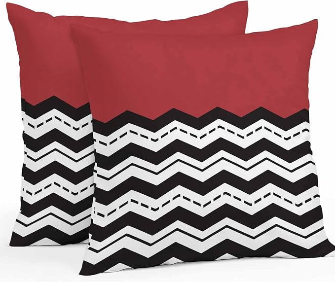 Black Ripple Outdoor Pillow Covers Pack of 2 Black Striped Simple Red Geometric Abstract Waterproof Throw Pillow Covers Decorative Cushion Cases for Patio Garden Tent Balcony Couch 18x18 inch