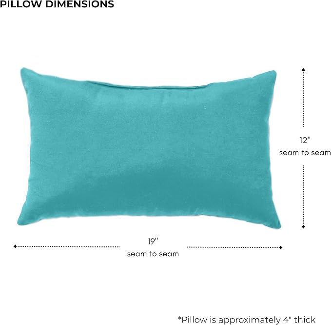 Set of 2 Outdoor Throw Pillows 19 x 12 Inch – Reversible Rectangle Patio Accent Pillows – Weather-Resistant Polyester Fabric – Eco-Friendly Recycled Polyfiber Fill – Teal