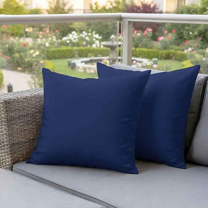 Outdoor Pillow Covers 20 x 20 Inches, Navy Blue Pure Color Waterproof Throw Pillow Cover Set of 2, Aesthetics Contemporary Luxury Decorative Square Cushion Covers for Patio/Couch/Garden