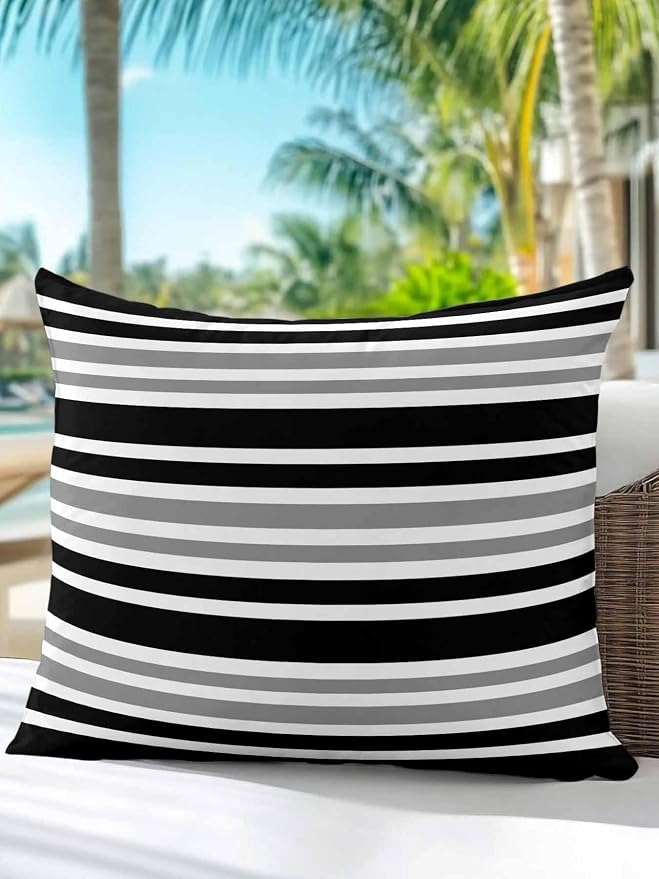 Outdoor Waterproof Throw Pillows Classic Gray Black Striped Patio Pillows,Decorative Pillow Covers with Insert,Pillow Cushion Case for Garden Couch Sofa Minimalist Lines