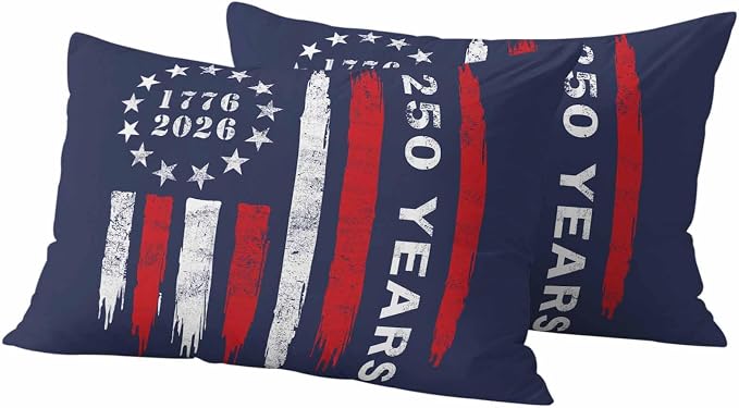 250 Years America Outdoor Pillow Covers 20"x12" Set of 2, Waterproof Throw Pillow Covers for Patio Furniture, USA 250th Anniversary Red White Blue Decorative Cushion Covers for Porch