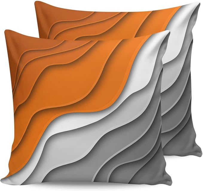 Outdoor Pillows 16x16 Waterproof Outdoor Pillow Covers Orange Gray Ombre Polyester Throw Pillow Covers Garden Cushion Decorative Case for Patio Couch Decoration Set of 2 Gradual Texture