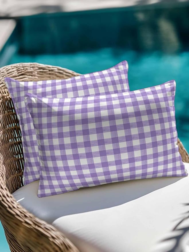 Outdoor Waterproof Throw Pillows Purple White Checkered Plaid Patio Pillows,Decorative Pillow Covers with Insert,Pillow Cushion Case for Garden Couch Sofa Gradient Buffalo Check