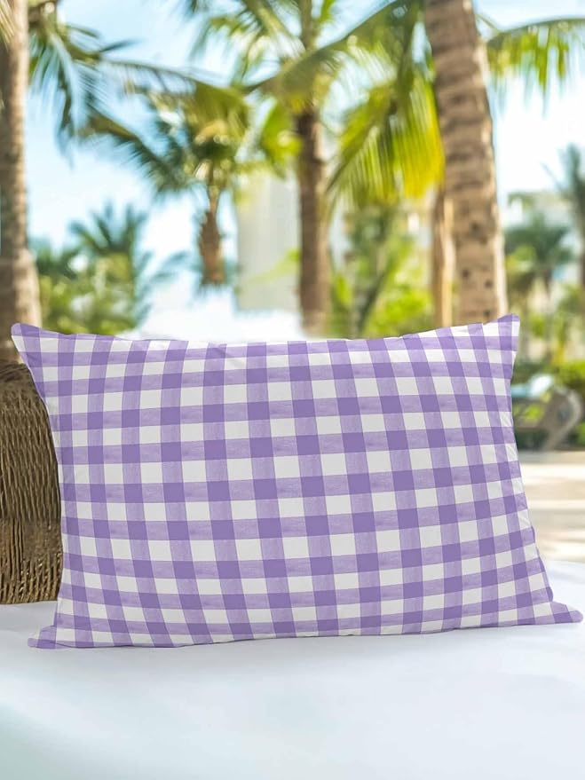 Outdoor Waterproof Throw Pillows Purple White Checkered Plaid Patio Pillows,Decorative Pillow Covers with Insert,Pillow Cushion Case for Garden Couch Sofa Gradient Buffalo Check