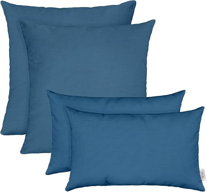 RSH DECOR Sunbrella Lumbar & Square Pillows Set of 4 | 20" x 12" & 17" x 17" | Water & Fade-Resistant Performance Fabric | Outdoor Throw Pillows | Made in USA (Canvas Regatta Blue)