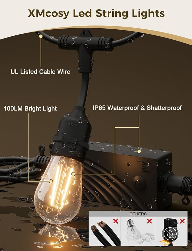 XMCOSY+ Outdoor String Lights,72.5FT Smart Dimmable Edison Bulb Patio Light | Smart App & Voice Control LED String Lights, Custom Schedules, Dimming, Warm White Light for Outside, Yard,Porch, Warerproof