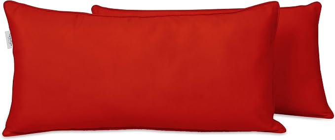 Indoor/Outdoor Polyester Fabric Lumbar Pillow Cover, All-Weather Waterproof Rectangular Cushion Case for Patio Furniture, 12 x 24 Set of 2 -Red