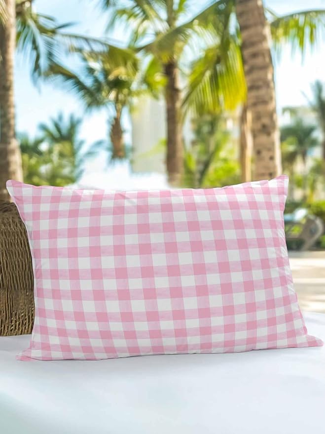 Outdoor Waterproof Throw Pillows Pink Geometric Plaid Patio Pillows,Decorative Pillow Covers with Insert,Pillow Cushion Case for Garden Couch Sofa Rustic Minimalist Checkered
