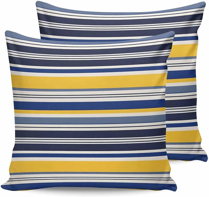 Outdoor Waterproof Throw Pillow Covers Set of 2 Yellow Stripes Lines Pillowcases 16x16 Inches Navy Blue Classic Striped Decorative Pillows Cushion Case Patio Pillows for Couch Bed Chair Garden