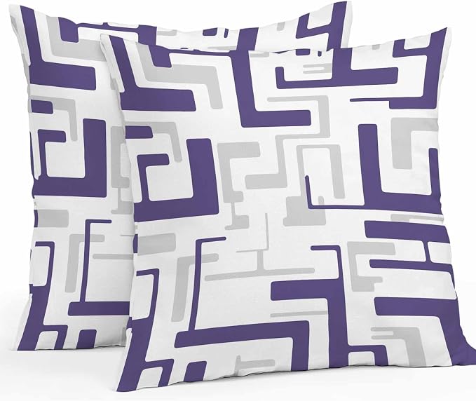 Vandarllin Outdoor Throw Pillows Covers 24x24 inch Set of 2 Waterproof Purple Geometric Stripes Decorative Zippered Cushion Covers for Patio Furniture, Modern Abstract Lines Lumbar Pillowcases