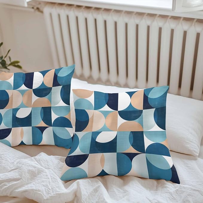 Vandarllin Outdoor Throw Pillows Covers 20x20 inch Set of 2 Waterproof Mid Century Geometric Decorative Zippered Cushion Covers for Patio Furniture, Abstract Modern Blue Lumbar Pillowcases