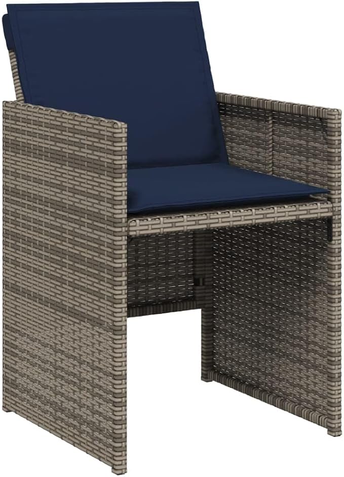7 Piece Garden Dining Set with Cushions Grey Poly Rattan Outdoor Patio Furniture Set for 6, Foldable Chairs with Removable Covers, Acacia Wood Table for Backyard Relaxing and Al Fresco Dining