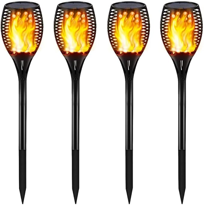 Gold Armour Solar Lights Outdoor - Flickering Flames Torch Lights Solar Light 42.9in Tall, Waterproof Dancing Flame Lighting 96 LED Dusk to Dawn Flickering Tiki Torches Outdoor Garden (4Pack)