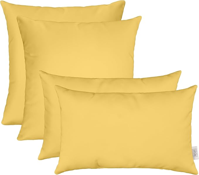 RSH DECOR: Sunbrella Lumbar & Square Pillows Set of 4 | 20" x 12" & 17" x 17" | Water and Fade-Resistant Performance Fabric | Outdoor Throw Pillows for Patio Furniture | Canvas Buttercup Yellow