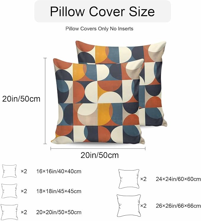 Vandarllin Outdoor Throw Pillows Covers 16x16 inch Set of 2 Waterproof Mid Century Geometric Decorative Zippered Cushion Covers for Patio Furniture, Abstract Modern Lumbar Pillowcases