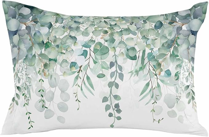 Eucalyptus Leaves Outdoor Pillow Covers Pack of 2, Watercolor Green Plants Waterproof Pillow Covers Seasonal Spring Summer Throw Pillowcase for Patio Funiture Garden Tent, 12 x 20 inch