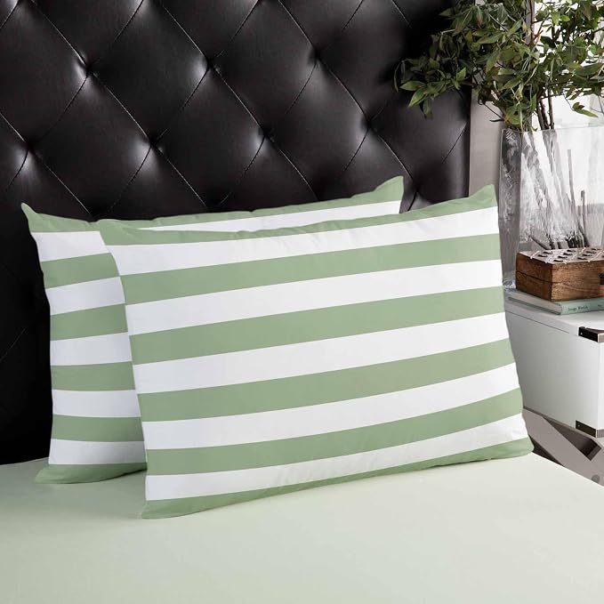 Outdoor Waterproof Throw Pillows Sage Green White Stripes Horizontal Lines Patio Pillows Pack of 1,Decorative Pillow Covers with Insert,Pillow Cushion Case for Garden Couch Sofa Modern Minimalism