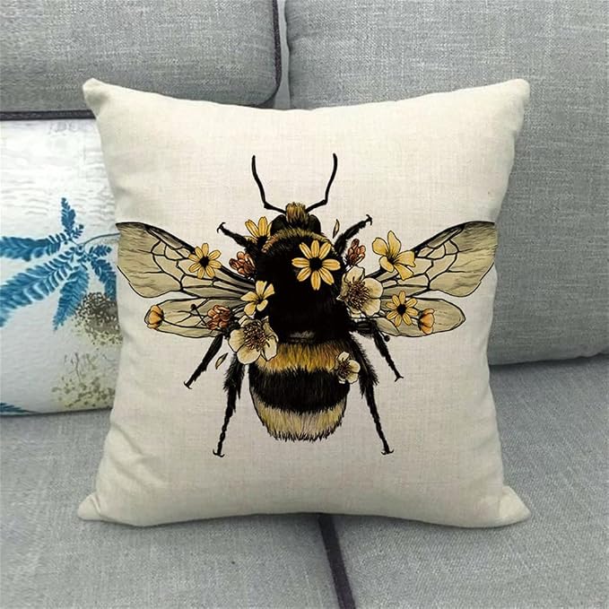 Outdoor Bee Pillow Covers Waterproof Furniture Decor Patio Garden Bee Decorations for Home Outside Chair Cushions Throw Pillows 18x18 Inch Set of 4 Decorative for Couch Sofa ﻿