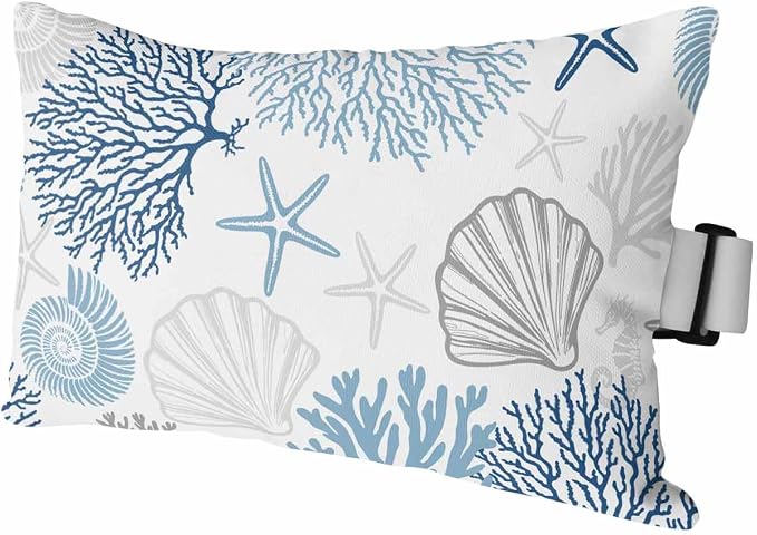 Chaise Lounge Head Pillows,Ocean Shell Starfish Coral Outdoor Waterproof Patio Throw Pillows Watercolor Marine Life Theme Lumbar Pillow for Patio Beach Pool