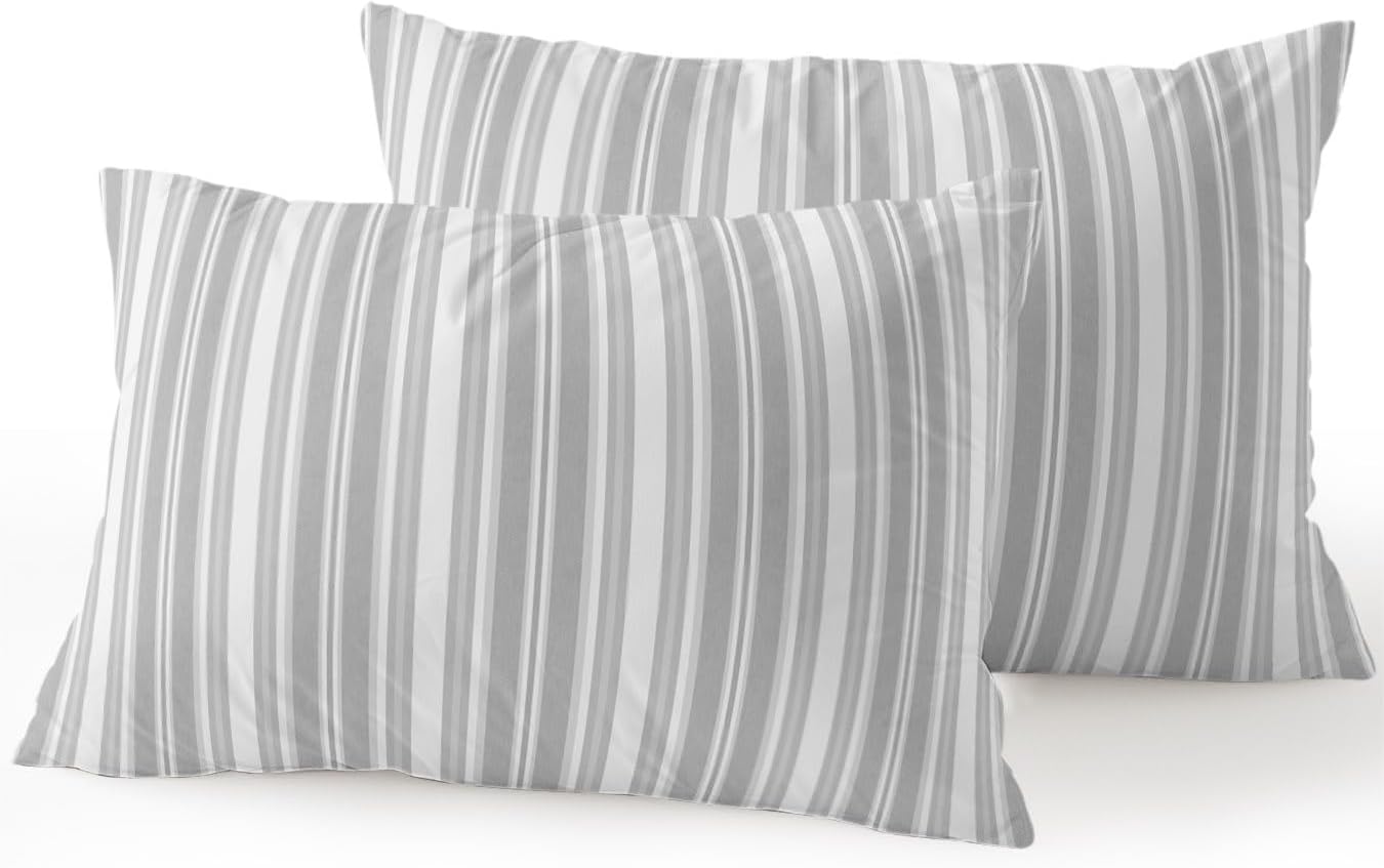 Waterproof Outdoor Pillow Set of 2 Grey Stripes Decorative Throw Pillows Cover & Insert 20x12 Inch Lumbar Pillowcase White Lines Lines Pillows for Couch Sofa Bed Patio Furniture Indoor Outdoor
