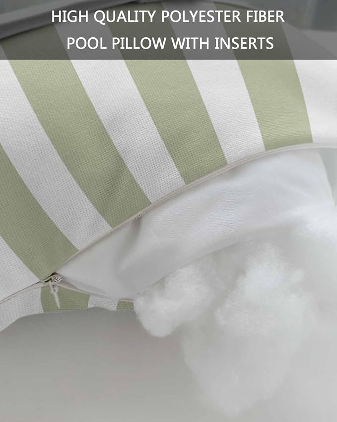 DecorLovee Sage Green Striped Outdoor Recliner Pillows for Head, Farmhouse Waterproof Chair Pillow with Elastic Stripe, Sage Green Stripes Chaise Lounge Headrest Pillow for Patio/Pool 2Pack, 11"x16"