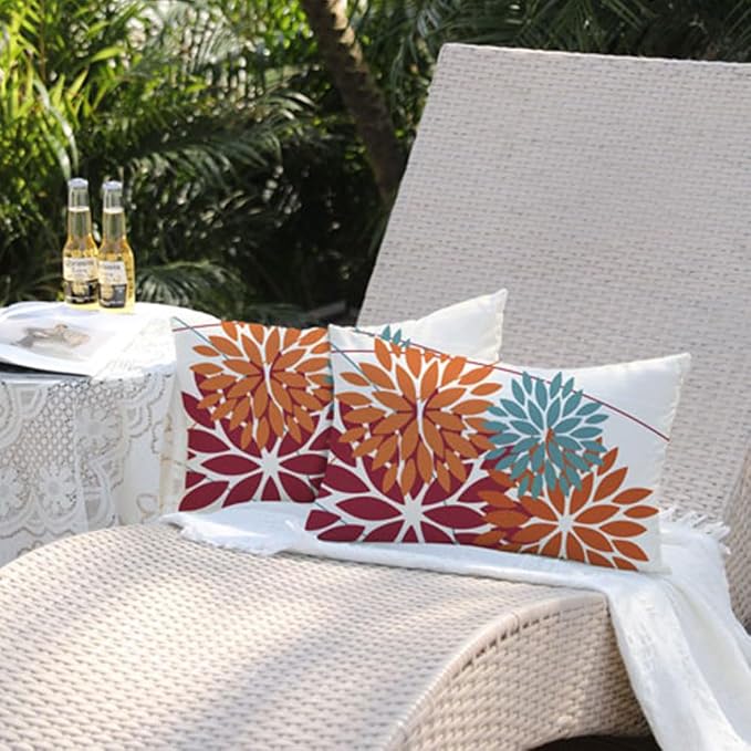DFXSZ Pack of 2 Outdoor Waterproof Throw Pillow Covers 12x20 Burnt Orange | Polyester Spring Summer Fall Floral Decorative Cushion Cases(NO INSERT),For Couch Patio Funiture Garden Home Decor