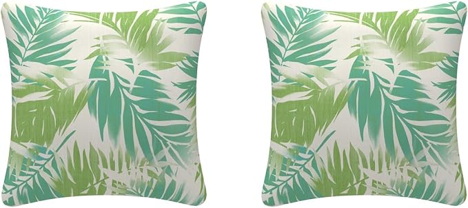 Pack of 2 Outdoor Waterproof Decorative Throw Pillow Covers for Patio Furniture, 18x18 Inch Square Fade Resistant Patio Garden Cushion Covers for Couch Bed Sofa, Leaves Green