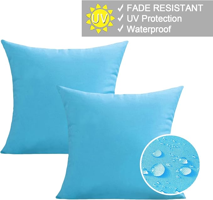 VAKADO Outdoor Waterproof Throw Pillow Covers Decorative Sky Blue Outside Patio Furniture Cushion Cases Decor for Garden Bench Porch Couch Tent Sunbrella 20x20 Pack of 2