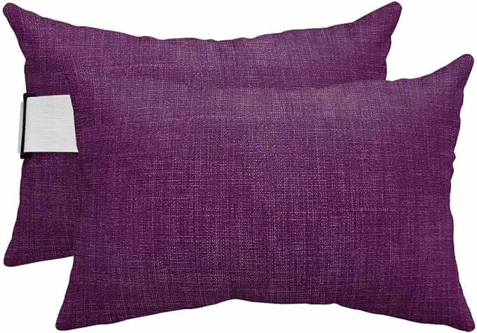 Outdoor Pillow for Chaise Lounge Chair Purple Rustic Vintage Burlap Texture Outdoor Pillows Waterproof with Adjustable Strap Headrest Lumbar Pillows for Garden Patio Furniture 2 Pack 12" x 20"