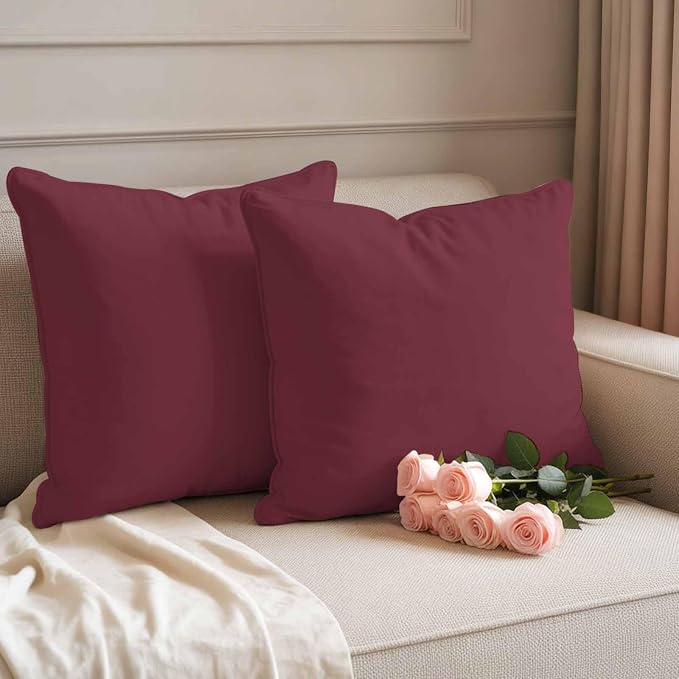 Outdoor Pillow Covers 24 x 24 Inches, Red Solid Color Waterproof Throw Pillow Cover Set of 2, Aesthetics Contemporary Luxury Decorative Square Cushion Covers for Patio/Couch/Garden