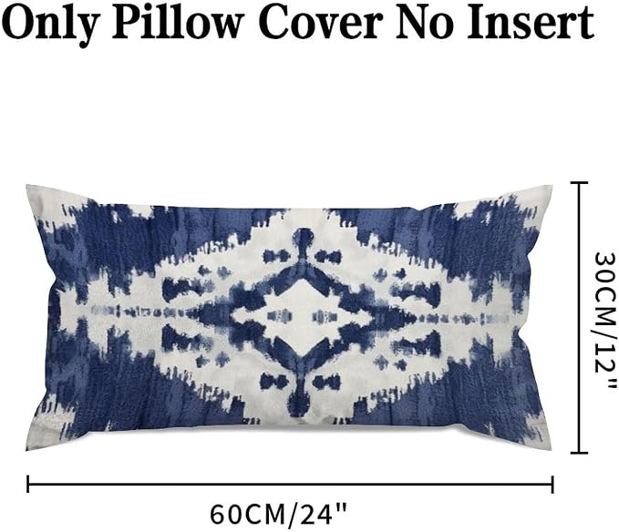 Set of 2 Navy Blue Grey and Beige Ikat Pattern Print Cushion Cover Case with Zipper 12x24in Canvas Pillow Cover Rectangle Pillow Case for Couch Bed Car Pub Coffee Bar Living Room Decoration