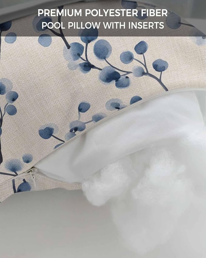Pack of 2 Outdoor Lumbar Cushions with Inserts, Spring Flower Branch Tree Plant Linen Background Waterproof Fluffy Fade Body Pillows, Patio Furniture Pillow for Home Balcony Garden Decor 12x20IN