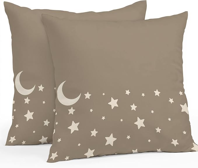 Stars Moon Waterproof Outdoor Pillow Covers Set of 2 Home Decor, Starry Night Khaki Pillowcase Patio Pillow Covers for Couch Bench Patio Furniture Garden 24x24in