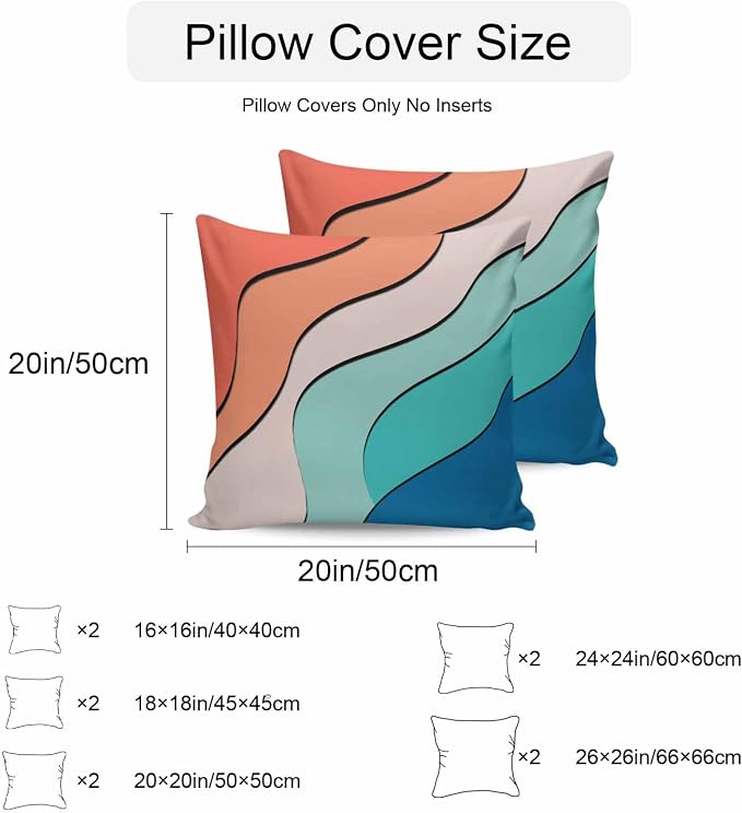 Orange Teal Ombre Outdoor Pillow Covers 24x24 Inch Throw Pillow Covers Set of 2 Waterproof Decorative Pillow Cases Modern Moire Abstract Art Cushion Covers for Patio Furniture Garden Couch Sofa