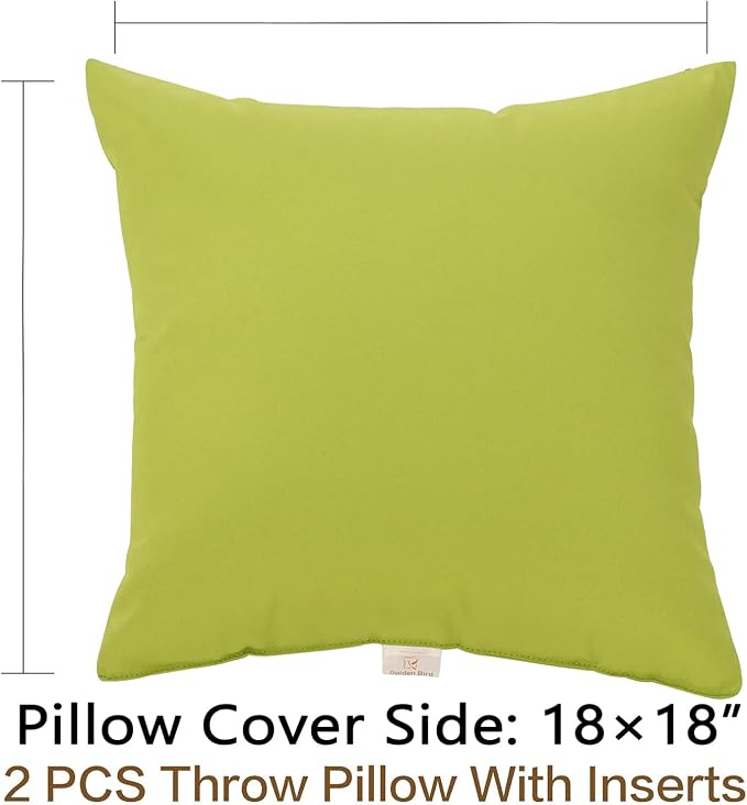 JMGBird Water-Resistant Outdoor Pillows Set of 2, 18x18 inch Durable Pure Green Throw Pillows with Inserts for Patio Furniture