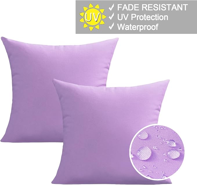 VAKADO Outdoor Waterproof Throw Pillow Covers 20X20 Set of 2 Decorative Purple Patio Furniture Cushion Cases Outside Decor for Couch Garden Bench Porch